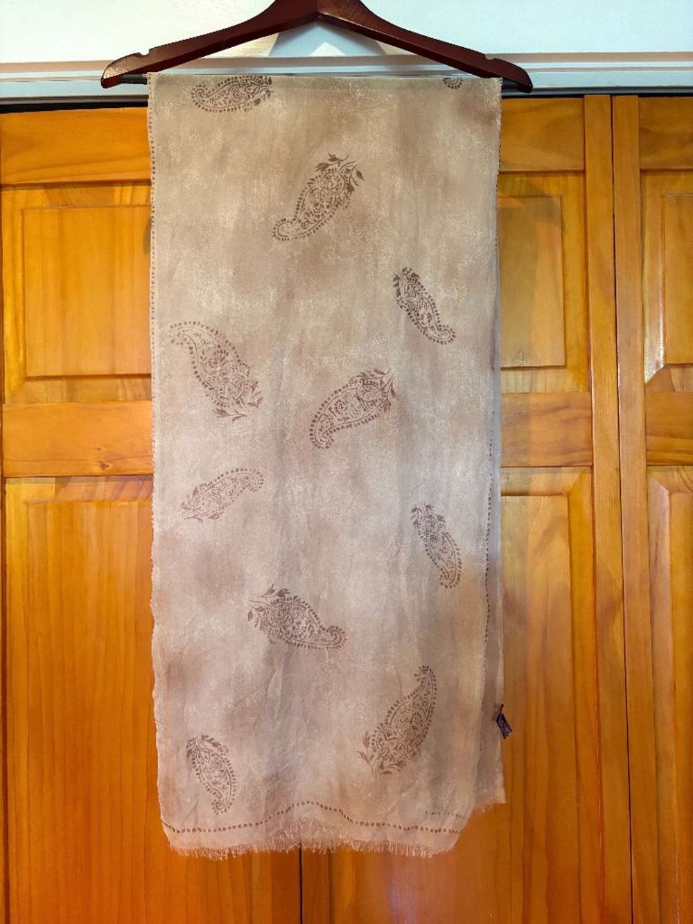 Ralph Lauren Collection Purple Label 100% Silk Scarf Made in Japan Tan Paisley